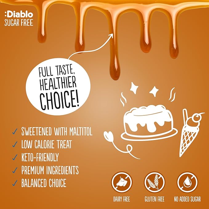 Diablo Sugar Free Salted Caramel Dessert Sauce – Belgian Premium Coffee Bar Accessory, Syrup, Waffle, Pancake, Cereal, Cake & Ice Cream Topping, 360g (12.7oz)