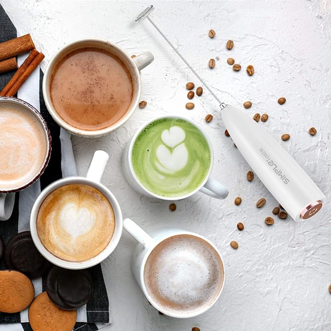 SIMPLETASTE Milk Frother Handheld Battery Operated Electric Foam Maker, Drink Mixer with Stainless Steel Whisk and Stand for Cappuccino, Bulletproof Coffee, Latte