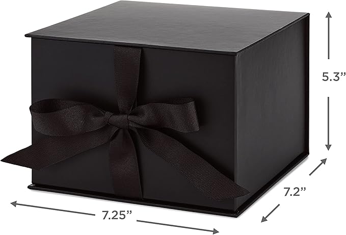 Hallmark Medium Gift Box with Lid and Shredded Paper Fill (Black 7 inch Box) for Weddings, Graduations, Birthdays, Father's Day, Groomsmen Gifts, All Occasion