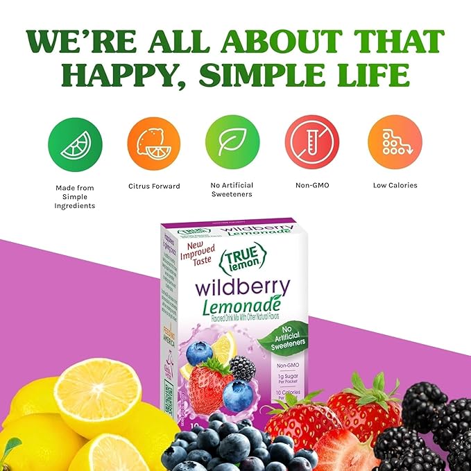 True Citrus True Lemon Wildberry Lemonade Water Enhancer Drink Mix - Low Calorie Water Flavoring - Powdered Drink Mixes & Flavorings - 10 Count (Pack of 12)