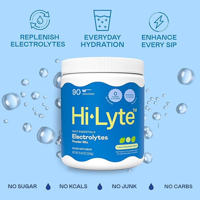 Hi-Lyte Daily Essentials - Electrolytes Powder Mix - Lime Cucumber Mint - Sodium, Potassium, Magnesium, Vitamins - Hydration Support for Fasting - No Sugar, No Carbs, Clean Ingredients