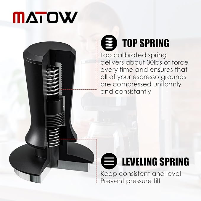 MATOW 58.5mm Espresso Hand Tamper, Dual Calibrated Spring Loaded Coffee Tamper with Stainless Steel Flat Base, Pro-barista 30lbs Espresso Tamper with Anodized Aluminum Handle Fits 58mm Portafilter