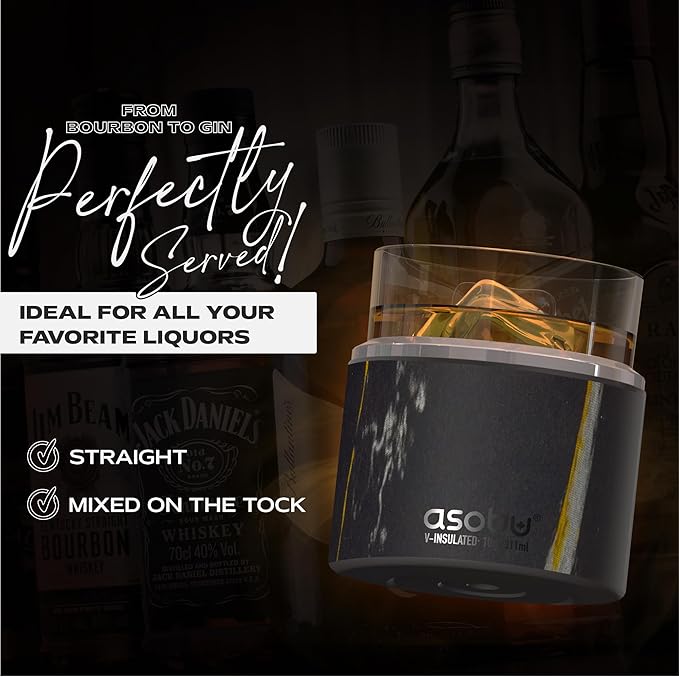 asobu Whiskey Glass with Insulated Stainless Steel Sleeve, 10.5 ounces (Midnight Marble)