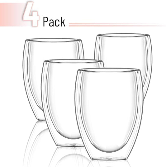 BTaT- Double Walled Stemless Wine Glasses, 12 oz, Set of 4, Smooth Rim Standard Wine Glass Tumbler for Hot & Cold Beverages, Gifts for Wedding, Christmas, Anniversary