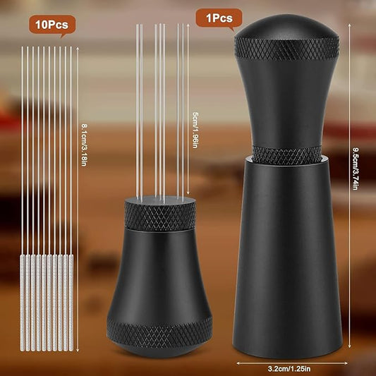 Espresso Coffee Stirrer Tool, WDT Distribution Tool with 7 Fine Stainless Steel Needles 0.3mm, Coffee Tamper Accessories with Ergonomic Handle & Aluminum Base for Home & Coffee Shop