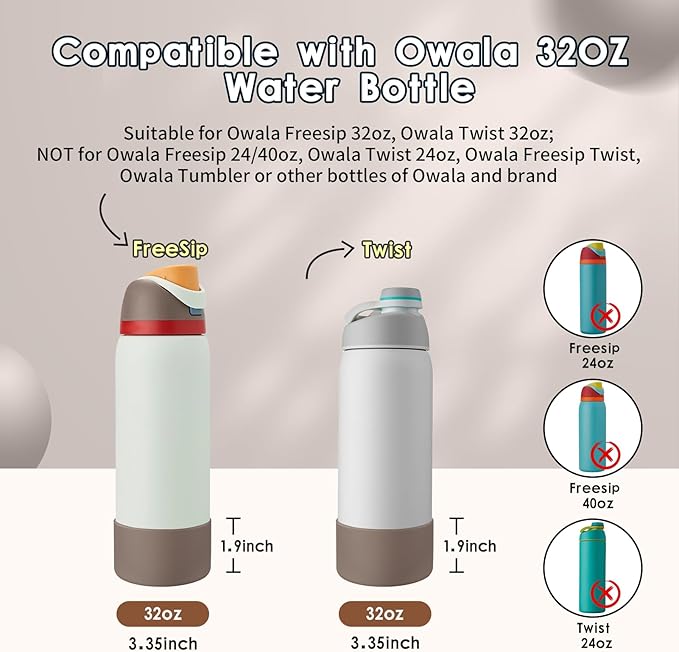 2PCS Silicone Water Bottle Boot, Compatible with Owala 24oz 32oz 40oz, Protective Anti-Scratch & Anti-Dent No Noise Sleeve Cover for FreeSip/Twist/Flip Water Bottles (Boneyard, 32oz)