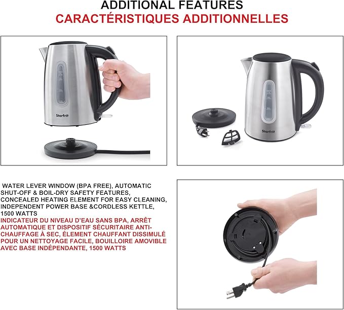 Starfrit Electric Kettle - 1.7L - Water Level Window - Automatic Shut-Off - 1500W