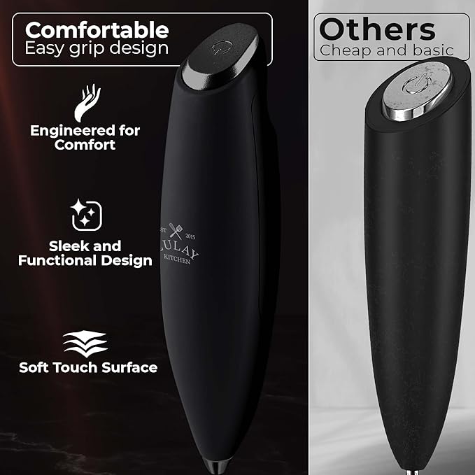 Zulay Kitchen Patented Tornado Triple Whisk Milk Frother with 4 Duracell Batteries – Handheld Foam Maker for Coffee, Lattes, Matcha & Hot Chocolate – Rich, Creamy Froth in Seconds