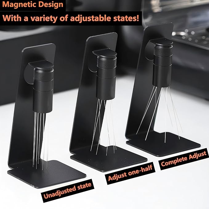 WDT Espresso Coffee Distribution Tool Magnetic Stand Adjustable Barista Needle Stirrer 304 Stainless Steel 8x0.4mm Precision Coffee Tool (Black Magnetic Adjustable WDT Tool, 53MM)