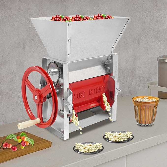 Manual Coffee Bean Peeling Machine, Hand Crank Coffee Sheller, Heavy-Duty 304 Stainless Steel with Double Discharge Ports, Bean Shelling Machine - for Cafes, Farms, Shops, Home Use