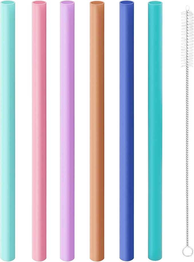 Joshey 6PCS Replacement Straws for Owala FreeSip 24oz & 32oz Water Bottles - Reusable Plastic Straws with 1 Cleaning Brush, Travel Tumbler Accessories Parts - 6 Colors