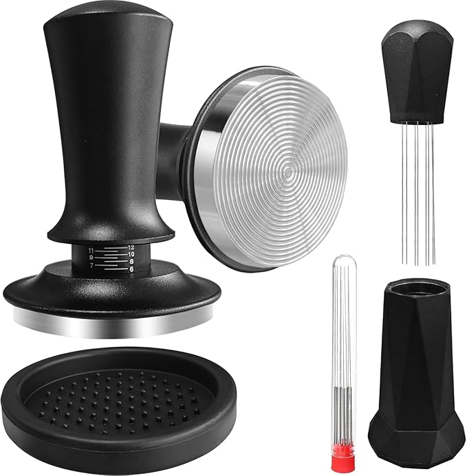Espresso Tamper Calibrated Spring Loaded Coffee Tamper with Silicone Mat,Stainless Steel Base Espresso Tools - Tamper for Espresso Machine,Espresso Accessories (58mm Set)