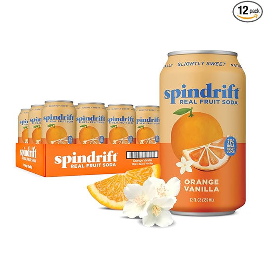 Spindrift "Orange Cream Float" Orange Vanilla Soda Made with Real Squeezed Fruit 12 Pack Case