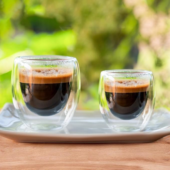 Espresso Cups Set of 6, 5 OZ Expresso Shots Glass Cup, Double Walled Glass Coffee Mugs, Espresso Machine Accessories,Insulated Clear Espresso Shot Glasses Cups,Water Won't Enter Between Double Walls