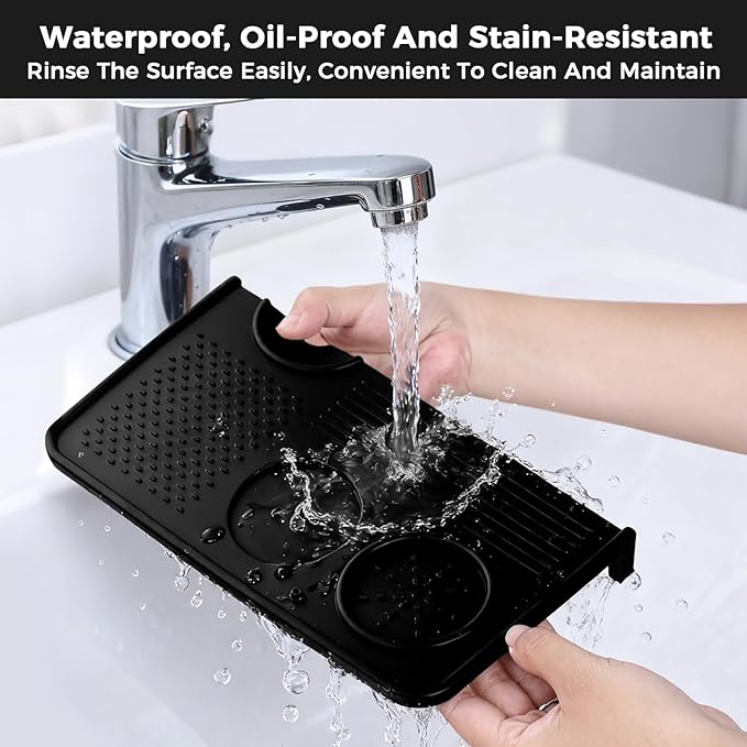 EZHPYK Espresso Tamping Mat for Counter – Food Grade Silicone Multi-Slot Coffee Tamper Mat for Barista Espresso Machine Accessories – Waterproof Neat Tamp Station Coffee Bar Mat for Countertop Black