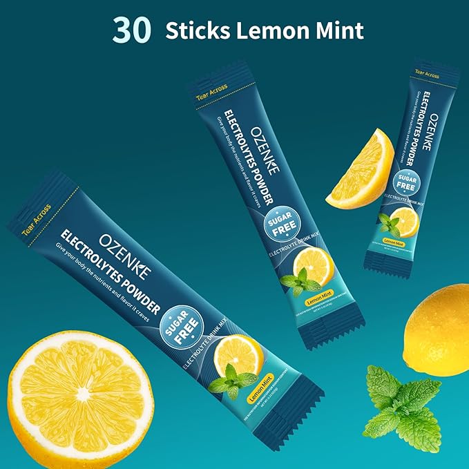Electrolytes Powder Packets, 30 Sticks Hydration Packet Sugar Free, Electrolyte Drink Mix Travel Electrolyte for Rapid Hydration, Lemon Mint