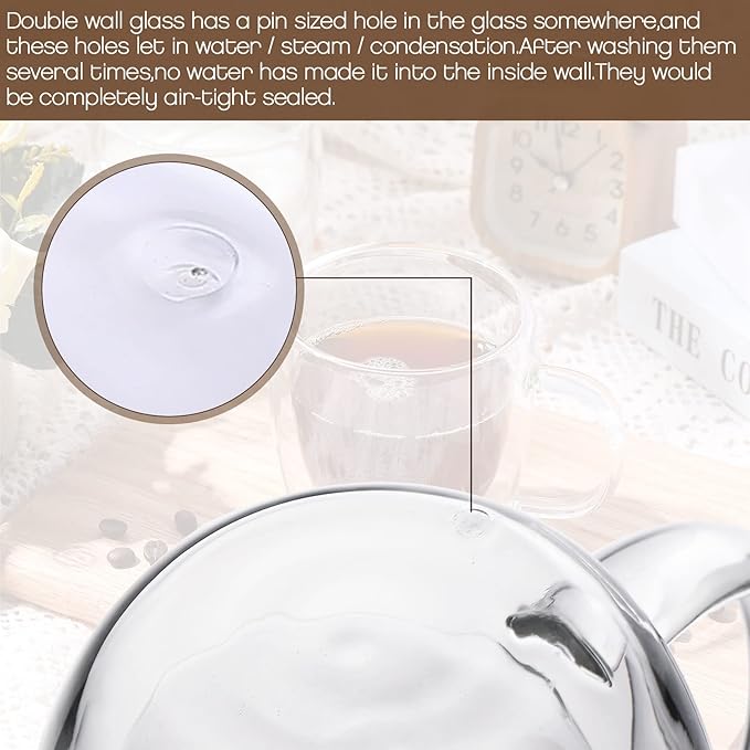 Gerrii Double Walled Glass Coffee Mugs with Handle 10 oz Insulated Borosilicate Glass Cappuccino Mugs Clear Espresso Cups for Home Office Coffee Tea Espresso Latte Milk and Hot Cold Beverages(12 Pack)