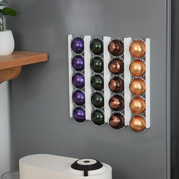 Magnetic Coffee Pod Holder for Nespresso VertuoLine Capsules - Holds 20 Capsules, Coffee Capsule Organizer for Refrigerator - Strong Magnet Mount for Easy Access and Space Saving