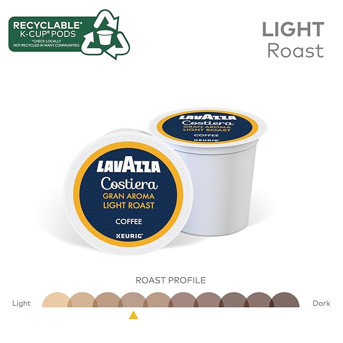 Lavazza Costiera Gran Aroma,Single-Serve Keurig K-Cup Pods,Light Roast Coffee,60-Count Box,(Pack of 12)