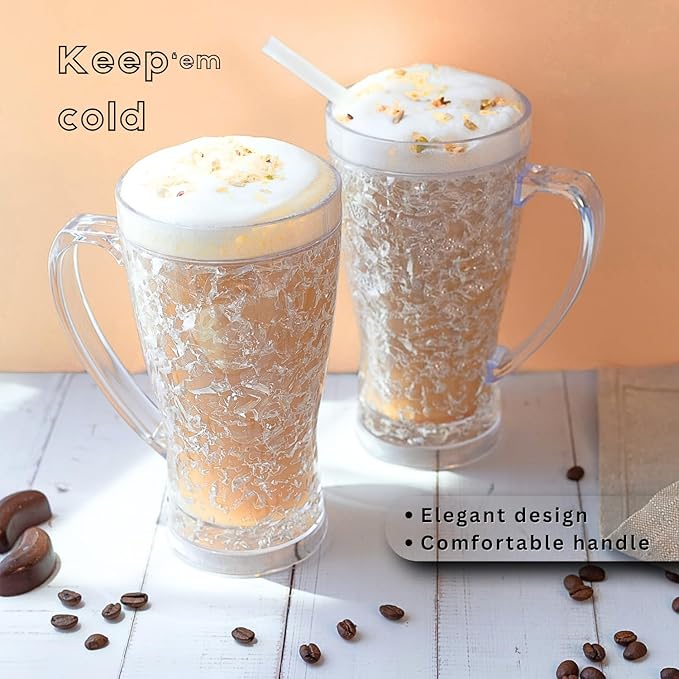 Ice Coffee Cups, Plastic Coffee Mugs, No More Diluted Drinks, Insulated Cups, Drinking Glasses, House Warming Gifts New Home, Gifts for Mom, Set of 2, 15 oz, coffee Bar Accessories, Smoothie Cup