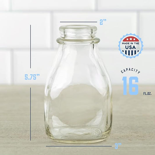 kitchentoolz 16 oz Glass Milk Bottle with Lid and Pour Spout – Small Glass Creamer Container for Refrigerator – Airtight Pint Milk Bottle for Coffee, Tea, and Liquid Storage
