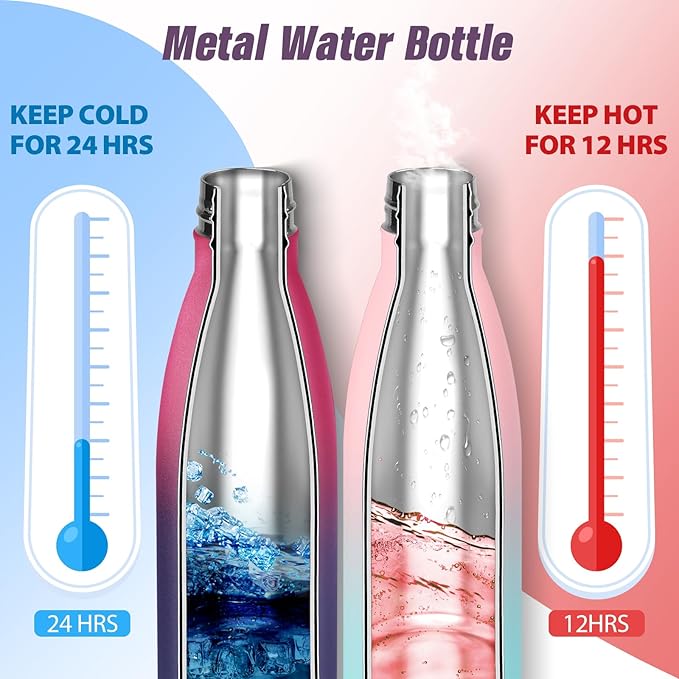 Sfee Insulated Water Bottle, 17 oz Stainless Steel Water Bottles, Double Wall Vacuum Reusable Water Bottles Leak Proof BPA-FREE Sports Bottle Cup Keep Hot&Cold for Running Gym Workout Cycling Kids