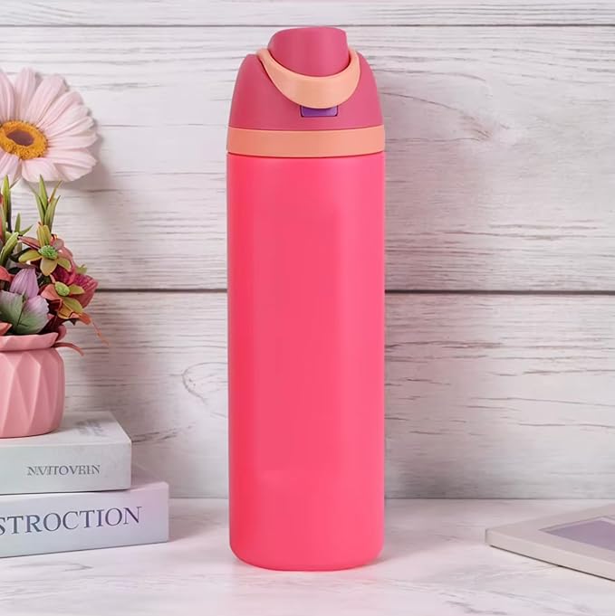 DUTHINGS Insulated Stainless Steel Water Bottle with Straw, 24 oz, Reusable Sports and Travel Bottle for School, Kids, and Outdoors - Leakproof and BPA-Free (FUCHSIA)