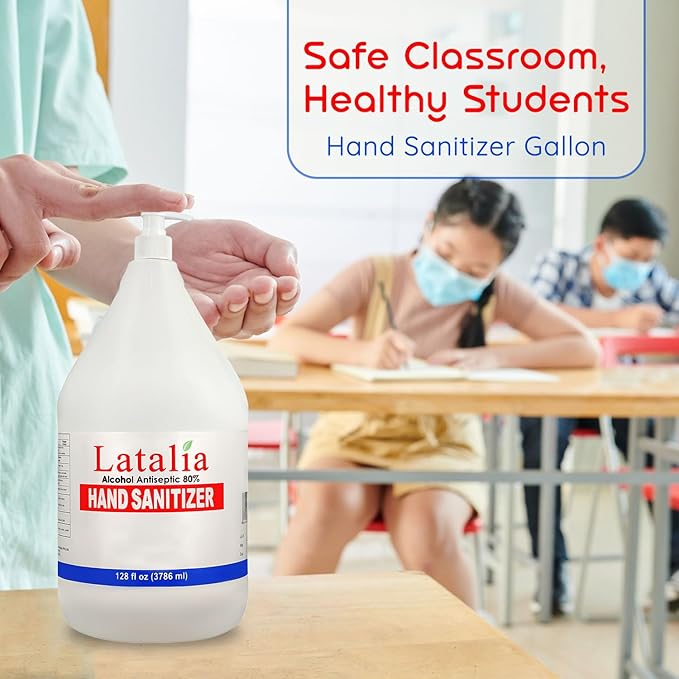 Latalia large Hand Sanitizer Pump 128 fl oz – 80% Alcohol Moisturizing Hand Sanitizer Refill Gallon for Home & Office, Unscented Clean Gel, Drying & Non-Sticky for Daily Hand Hygiene