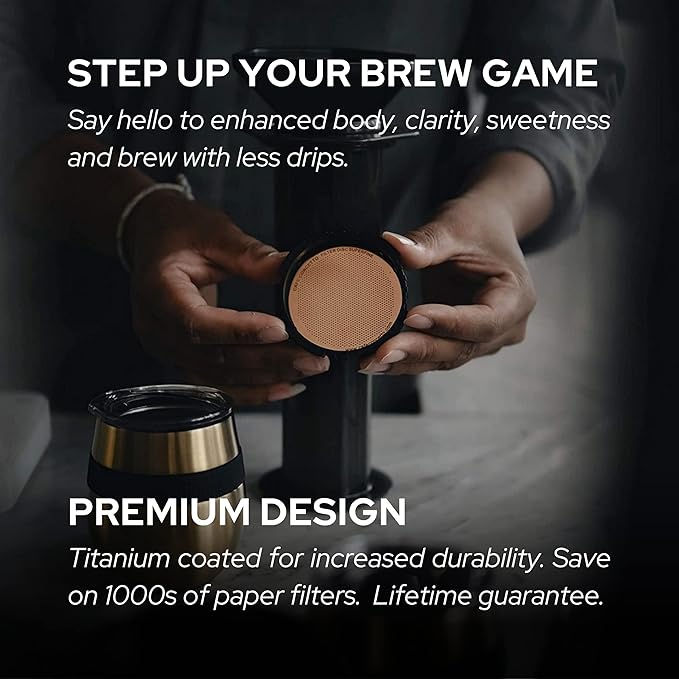CAFE CONCETTO Filters for use in AeroPress Go/AeroPress Coffee Makers (Fine & Superfine) - Premium Replacement Disc - Reusable Metal, Titanium Coated Stainless Steel. Upgrade Mesh or Filter Papers