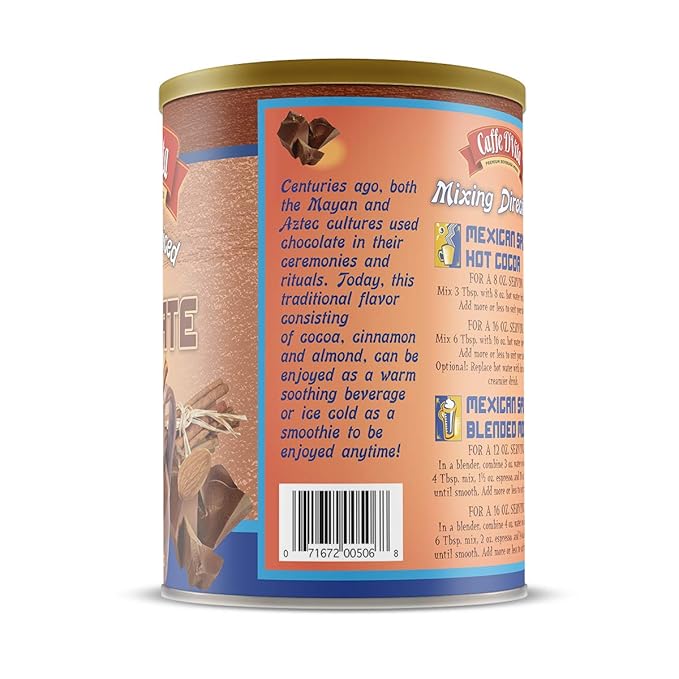 Caffe D'Vita Mexican Spiced Ground Chocolate - Mexican Chocolate Drink, Spiced Coffee, Gluten Free, Low Fat, No Cholesterol, No Hydrogenated Oils, No Trans Fat, Kosher-Dairy, Mexican Coffee - 3 Lb Can