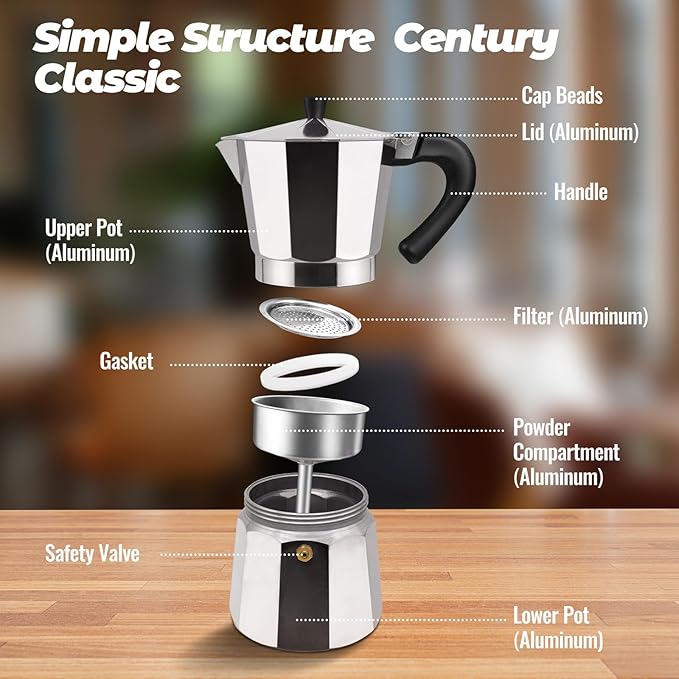Vaolvpant 12 Cup Aluminum Moka Pot Classic Stovetop Espresso Coffee Maker 600ml 20oz Coffeemaker Percolator Mocha Pot Greca Coffee Maker Cafe Makers for Italian and Cuban Café Brewing Silver