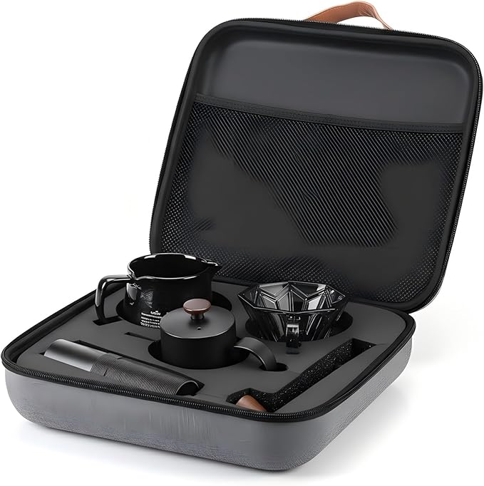 Pour Over Coffee Maker Set,All in One Travel Coffee Kit with Manual Burr Grinder, Stainless Steel Mug & Reusable Filter - Complete Coffee Dripper Set for Camping, Hiking & Office