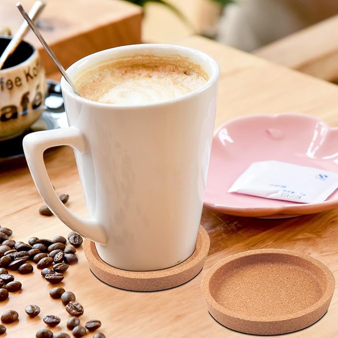 10 Pcs Cork Coasters with Lip,Protect Your Table from Beverage Leak-Proof Cork Cup Holder Bulk,Non-Slip, Heat-Resistant,Absorbent and Reusable Coasters for Drinks