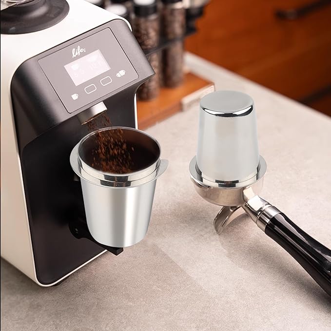 54mm Espresso Dosing Cup,Stainless Steel Coffee Powder Dispenser,Coffee Dosing Cup Universal Fits 58mm Portafilters Accessories(Brushed Silver)