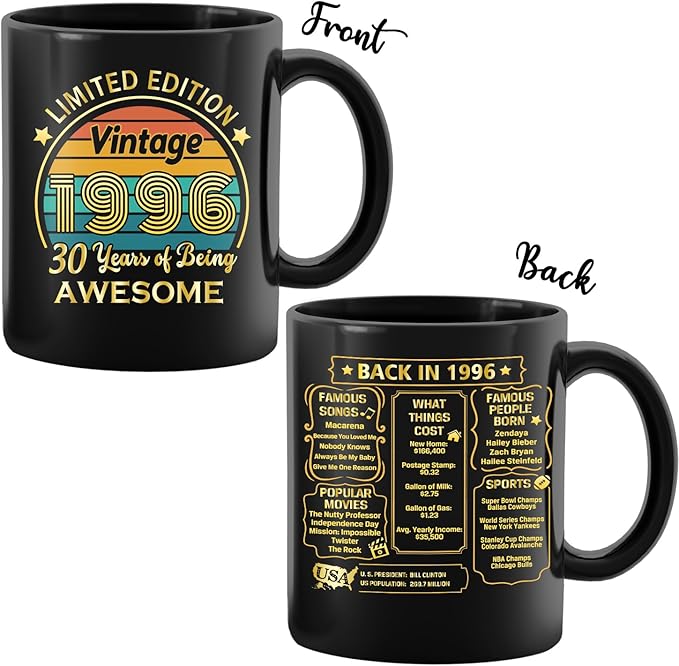 QUPT 30th Birthday Gifts for Women Men, 30th Birthday Gifts for Him, 1996 Birthday Gifts for Women Men, 30 Years Old Gifts, 1996 Birthday Gifts for Her Him, 30th Birthday Presents Coffee Mug