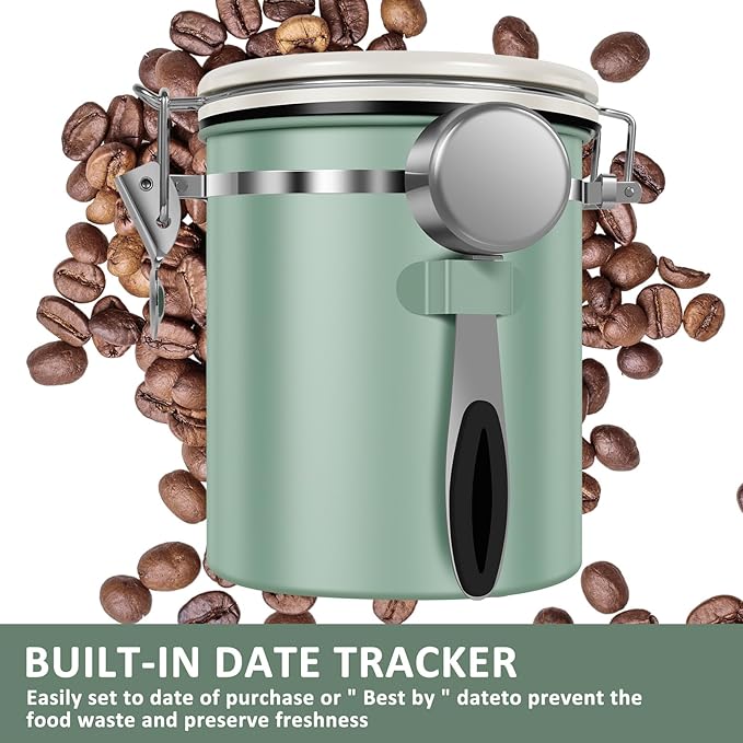 3PCS Coffee Storage Canister 1.5L 51OZ Double Airtight Coffee Beans Container with Date Locator 304 Stainless Steel Kitchen Food Storage Container with Spoon For Coffee Beans Grounds Tea Sugar
