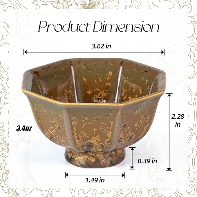 KAMMAK Ceramic Tea & Coffee Cups Set of 2 - Vintage Crystalline Glaze Espresso Mugs, 3.4oz Hand Painted for Afternoon Tea or Coffee, Birthday Gift for Women Men, Tall Octagonal Cup