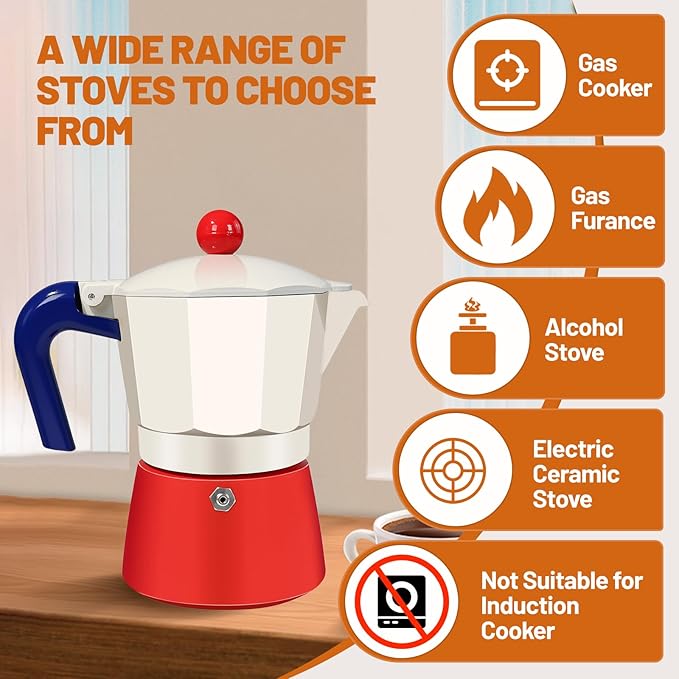 DITOSH 3 Cup Aluminum Espresso Stovetop Moka Pot Express Coffee Maker Percolator Italian Classic Mocha Coffee Machine for Italian and Cuban Cafe Brewing for Home & Camping 150ml 5oz