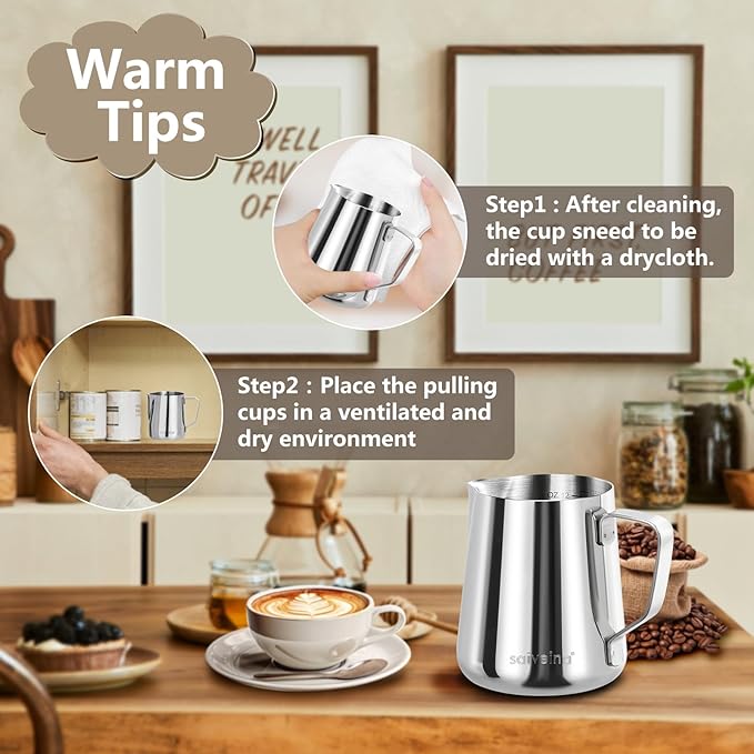 Milk Frothing Pitcher, Espresso Steaming Pitcher 12oz,Espresso Machine Accessories,Stainless Steel Milk Coffee Cappuccino Barista Steam Pitchers Milk Jug Cup with Decorating Pen Latte Art