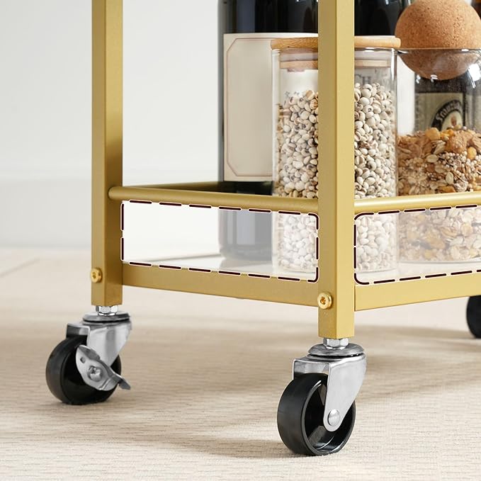 Bar Cart for The Home, 3-Tier Drink Cart on Wheels, Home Bar Serving Cart, Mini Bar Cart for Small Space, Kitchen, Dining Room, Gold RCJ40B01