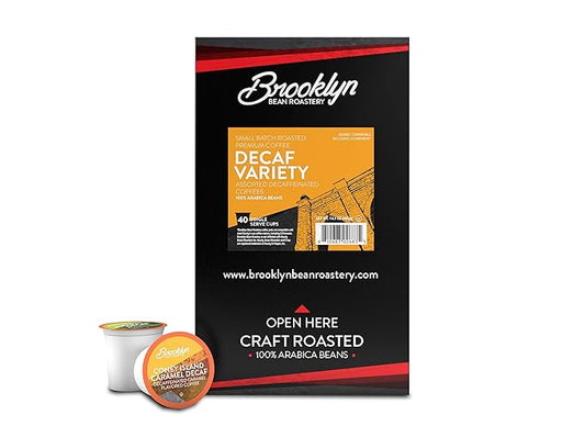 Brooklyn Beans Coffee Pods, Assorted Decaf Variety Pack - Compatible with Keurig K Cup Brewers Including 2.0 Coffee Makers, 40 Count, Perfect for Decaf Coffee Lovers