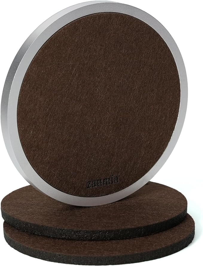Modern Coasters Set of 1 Base & 3 Felt Pads, Non-Slip Absorbent Coaster for Hot & Cold Drinks, Replaceable Inserts, Metal Coaster for Home, Office, Bar, Outdoor (Mocha Brown)