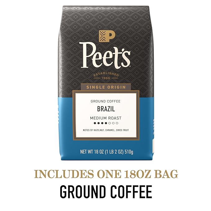 Peet's Coffee, Medium Roast Ground Coffee, 100% Arabica Coffee - Single Origin Brazil 18 Ounce Bag