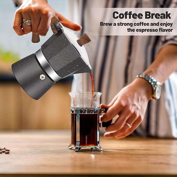 Vaolvpant 6 Cup Aluminum Moka Pot Classic Stovetop Espresso Coffee Maker 300ml 10oz Coffeemaker Percolator Mocha Pot Greca Coffee Maker Cafe Makers for Italian and Cuban Café Brewing Gray