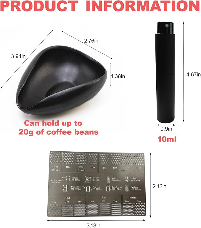 NONGKANG Ceramic Coffee Bean Dosing Cup and Spray Bottle Set - 10ml Static Reduction Sprayer, Espresso Accessories Kit with Coffee Grind Size Ruler for Home, Camping, Office(Black)