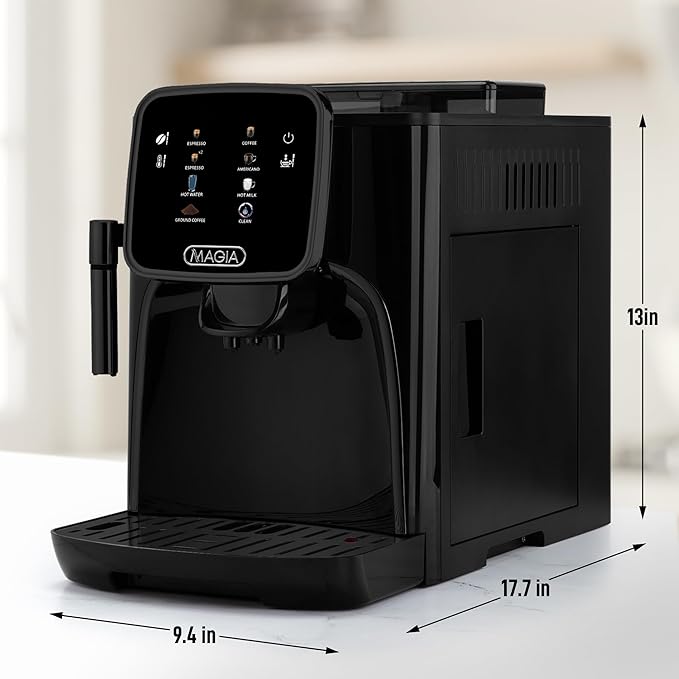 Zulay Kitchen Magia Clasica Automatic Espresso Machine with Built-In Grinder, Touch Panel Coffee Maker, Steam Wand Milk Frother, Adjustable Strength, Self-Cleaning, Black