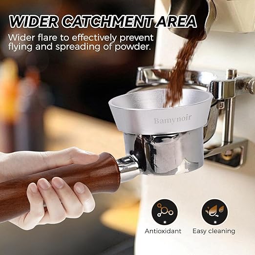 Bamynoir Magnetic 58mm dosing Funnel Compatible with protafilter,Espresso Coffee Dosing Ring - 20mm Anodized with 8 Neodymium (Silver, 58mm)