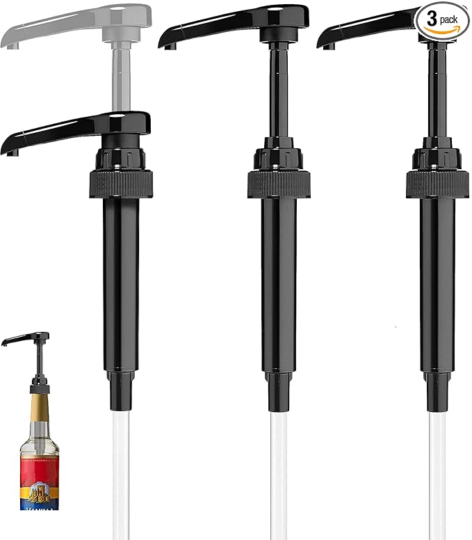 3-Pack Black Coffee Syrup Pumps, Fits 750ml 25.4oz Bottles, Coffee Syrup Dispenser for Coffee Bar