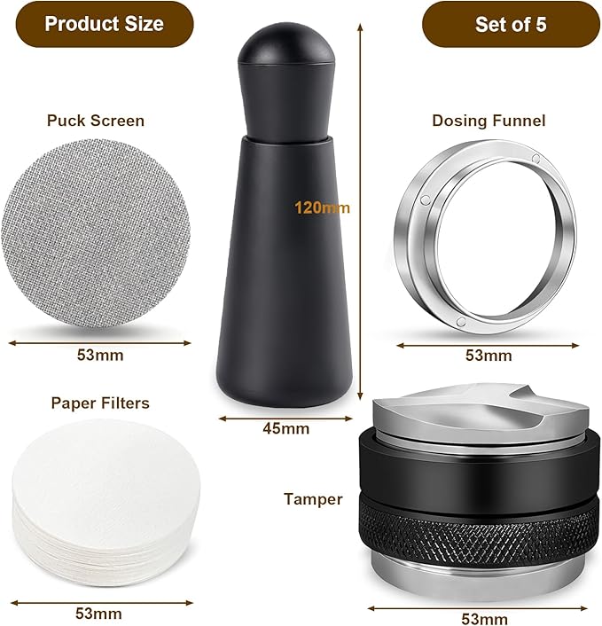 54mm Espresso Accessories Kit Fits Breville Espresso Machines and Portafilters, Espresso Tamper Tool Kit with Dual Head Tamper & Distributor, WDT Tool, Dosing Funnel, Puck Screen, Filter Papers