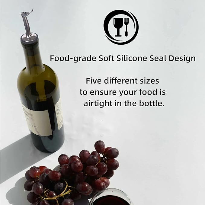 LEGERM Stainless Steel Oil & Liquor Pour Spouts (2pcs) - Flip Cap Drizzler with Funnel & Brush, Leakproof 3/4" Fit for Olive Oil, Vinegar & More - Precise Pouring, Easy Clean
